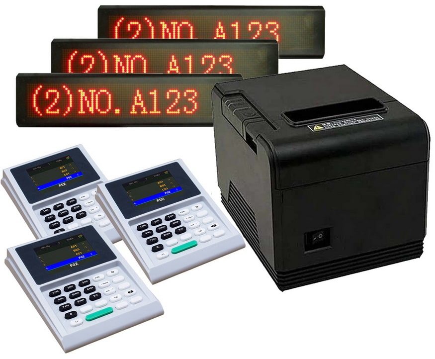 QS-QSET8:ชุดระบบคิว 3ช่องบริการ+ป้ายไฟ Queue printer+Display 3 Counter