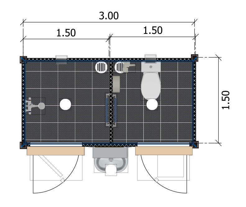 ขนาดห้องน้ำคู่ลายไม้ รุ่นนวลไม้