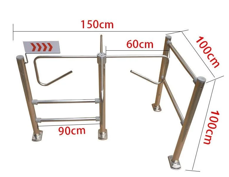 TS-HFH10238-7 Half Full Height Turnstile แผนผังขนาดติดตั้ง กว้าง 150cm สูง 100cm ความยาวแขนหมุน 90cm ช่องทางผ่าน 60cm