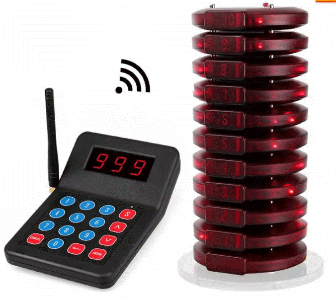 QS-QWP01-10:เครื่องเรียกคิว Wireless Pager แบบกลม ชุด10